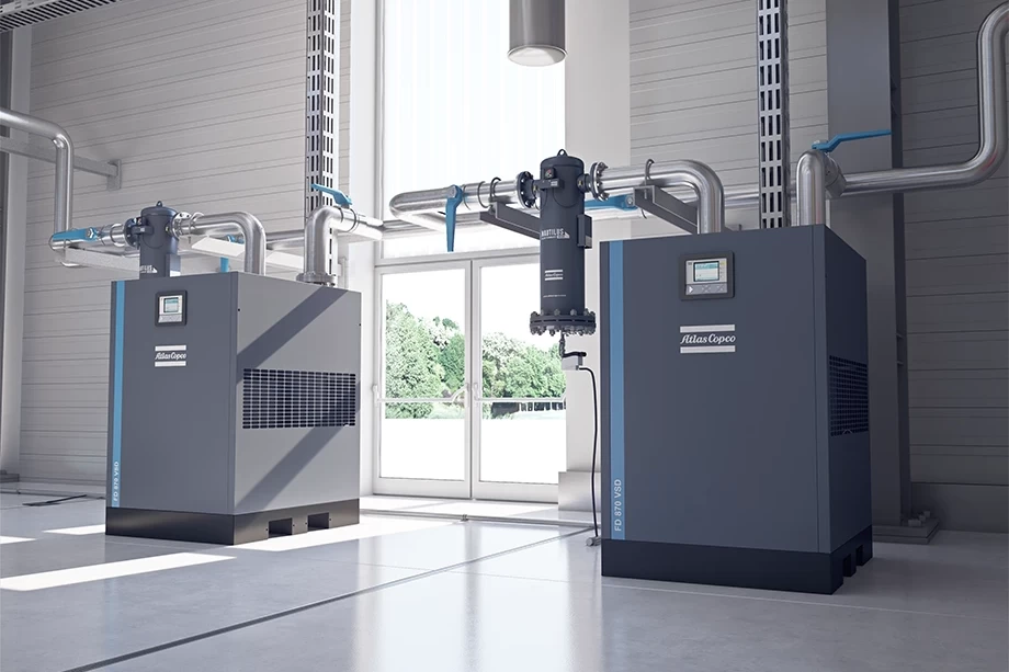 AIRnet compressed air pipework installed around compressor equipment